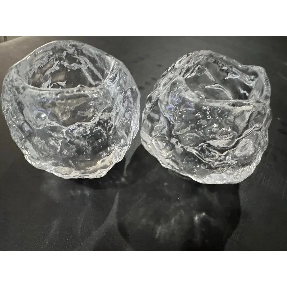 Kosta Boda Snowball Glass Candle Holder Votives Set 2